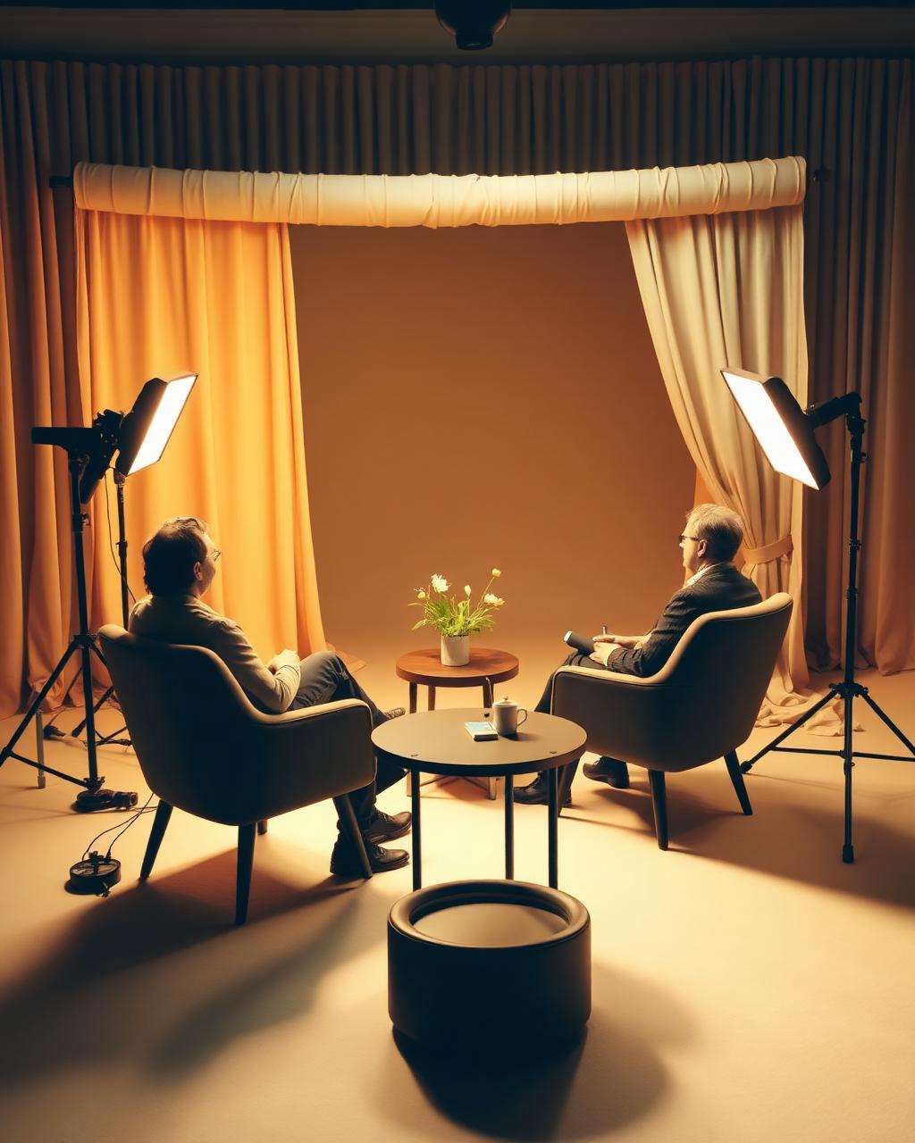 Plateau d'interview en lumière chaude